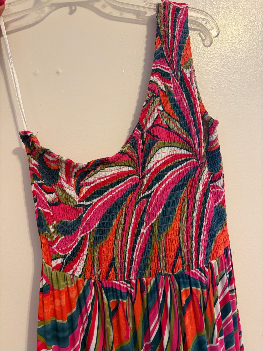 One-Shoulder Multi-Color Abstract Print Maxi Dress - Picture 3 of 4